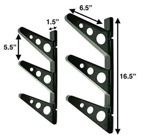 Heavy Duty Water Ski Wall Rack Holds Two Pairs Of Skis Sturdy ABS Plastic Horizontal Garage Storage Solution, 16.5-inch tall, black brackets.