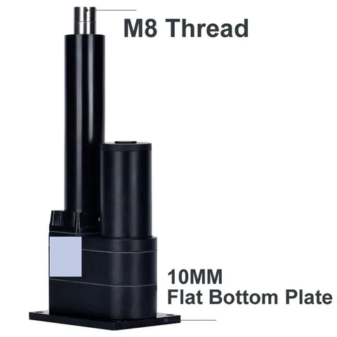Heavy Duty 24 Volt Electric Linear Actuator Engineered For Clean Vertical Push And Lift Action Packing A Gritty 1000kg Payload Rating Alongside A Smooth 600mm Or 1200mm Stroke Length, showing M8 thread and 10MM flat bottom plate.