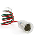 Heavy Duty E10 Screw Lamp Holder With Wire Nickel Socket for small bulbs, showing prewired cup socket with red and green wires.