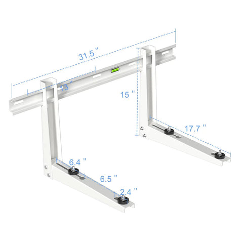 Heavy Duty Mini Split Wall Mount Bracket Built Like A Tank For 7000 To 18000 BTU AC Units showing dimensions and structure.