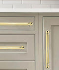Built Like A Tank 10 Pack Polished Brass Cabinet Pulls 5 Inch Centers Heavy Duty Zinc Alloy Drawer Handles on kitchen cabinets.