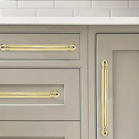 Built Like A Tank 10 Pack Polished Brass Cabinet Pulls 5 Inch Centers Heavy Duty Zinc Alloy Drawer Handles on kitchen cabinets.