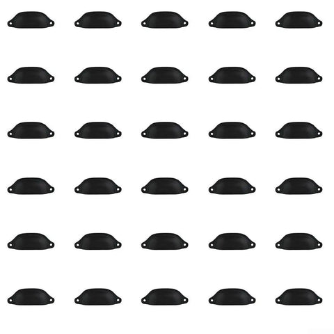 Vintage Half Moon Cup Pulls 30 Pack Pressed Steel Cabinet Handles, black, styled in a grid for cabinet updates.