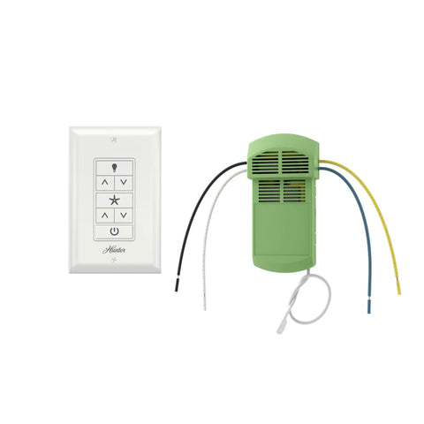 Universal Ceiling Fan Wall Control Switch With Receiver For Speed And Light, No Fuss In Wall Dimmer and green receiver.