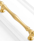 Rad Five Inch Brushed Gold Cabinet Pulls And Drawer Handles with elegant design and solid metal construction on white background.