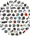 Top Grade Heavy Duty Forklift Fuel Pump Replacement For FPE339323 15Z Denso Type parts assortment on white background.