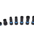 Quick Switch Vacuum Hose Adapters For Dust Collection System featuring six durable steel connectors in black and blue.