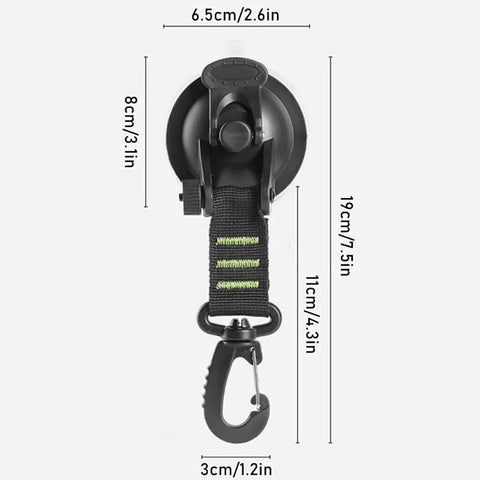 Heavy Duty Suction Cup Anchors With Securing Hook 4 Pack, Green, front view with dimensions shown.