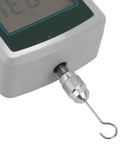 Close-up of Dead Accurate Digital Force Gauge Measuring 0.2N To 2N with interchangeable hook fixture for testing.