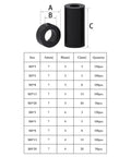 Dang Solid Black Nylon Round Spacers Assortment Kit With M3 And M4 Plastic Standoffs size info and quantity display