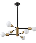Dope Black And Gold 6 Light Sputnik Chandelier For Dining Room Living Room Kitchen Island And Bedroom Modern Mid Century Ceiling Fixture With Rust Resistant Electroplating And Durable Build shown with white globe bulbs.