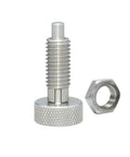 Industrial Grade Stainless Steel Locking Spring Screw Indexing Plunger With No Sweat Pull And Twist Action For Rock Solid Jig Fixtures And Precision Assembly Builds with attached nut.