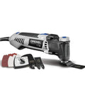 Pro Grade Corded Oscillating Multi Tool Kit 120V 3.5 Amp Power, Reconditioned with accessories on white background