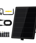 Hustle Proof Your Trail Cam Gear With This Compact 3 In 1 Mini Solar Panel Pack featuring solar panel, cables, and mounting hardware.