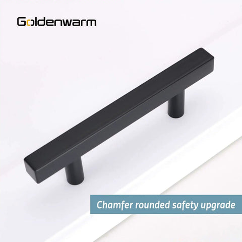 Kickass 25 Pack Flat Black Cabinet Handles Featuring Rust Proof Stainless Steel Build For Modern Kitchen Bath Drawer Pulls With Square Bar Design showcased on a white surface.