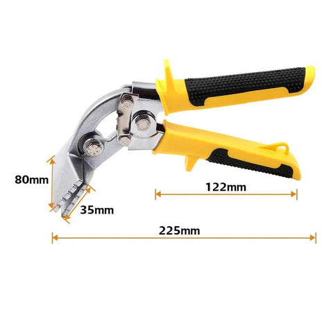 Side view of 3 Inch Curved Jaw Hand Seamer for sheet metal, 225mm length, chrome vanadium, black and yellow handle, pro-grade offset bender
