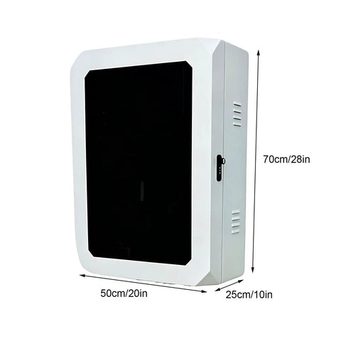 Heavy Duty EV Charger Lock Box Outdoor Wall Mount Station Enclosure With Tempered Glass Window, 70cm tall by 50cm wide, weather-resistant.