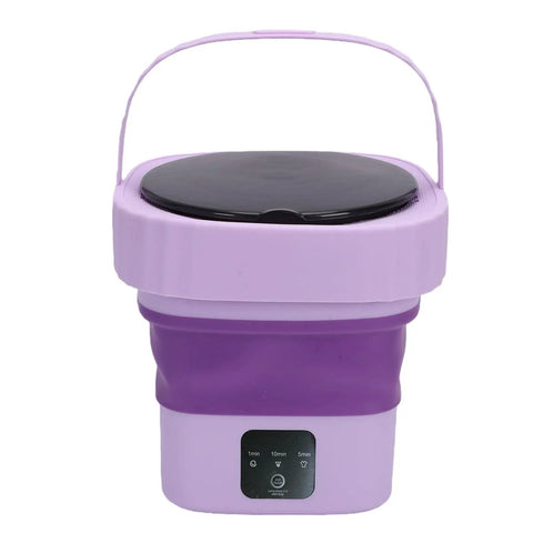 Collapsible Mini Washing Machine With Six Liters And Dual Cycle Options Great For Dorms Or Rvs portable purple design with handle for easy storage.