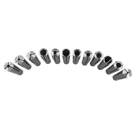 MT3 Morse Taper Collet Set One Eighth To Three Quarters Inch Bore For CNC Milling And Turning Tools, twelve collets in arc view