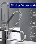 Solid 23.6 Inch Flip Up Toilet Grab Bar With Hella Secure Soft Silicone Anti Slip Grip And Built In Roll Holder Rock Solid 304 Stainless Steel U Shaped Safety Rail For Wet Bathrooms mounted on wall.