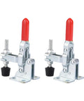 Two Pack Vertical Toggle Clamp Set With 50kg Holding Capacity, M5 Screw, 82mm Tall, Galvanized Iron Arrow Storage Case, Perfect For Woodworking, Welding, Drill Table Fixtures, side view