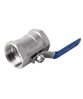 Heavy Duty Female Threaded Ball Valve Switch With Lock Tight Seal And Runs Slick Handle Design, stainless steel, 2-inch size.