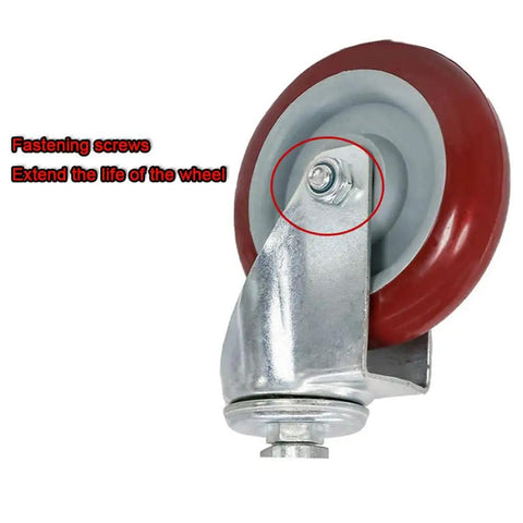 4 Inch Heavy Duty Gate Casters With Spring Shock Absorber Polyurethane Swivel Wheels Smooth Glide Action showing fastening screws.