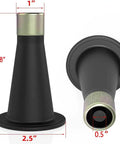 Black and gold reinforced plastic bed frame feet risers, 2.5-inch diameter and 3.5-inch height, for wood and tile floors.