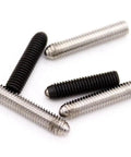 Heavy Duty 304 Stainless Steel Socket Set Screws Black Oxide Metric M8 M10 M12 Cone Point Fasteners array on white background.