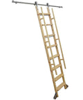 Epic Sliding Ladder Track Kit Adjustable 6.6 To 13 Ft Stainless Steel Round Tube Mobile Hardware For Library Loft Storage Smooth Glide Action Tough Construction Set with wooden ladder.