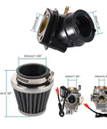 24mm PD24J Carburetor With Air Filter Intake Manifold For 4 Stroke GY6 125cc 150cc Engine Setup, showing dimensions and components.