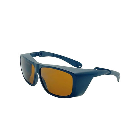 Top Shelf Laser Tattoo Removal Safety Glasses With Od5 Brown Lenses angled view showcasing durable design and eye protection features.