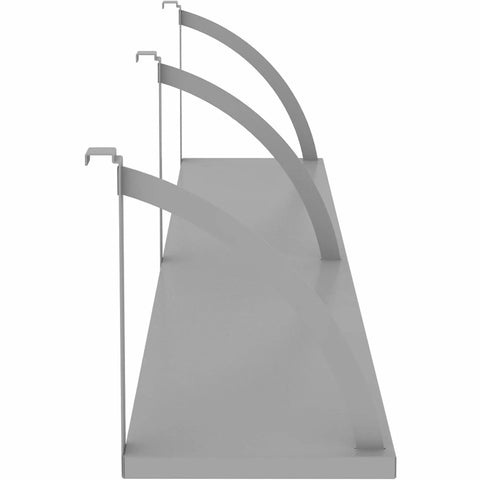 Boss Grade 60 Inch Overhead Panel Shelf For Cubicle Partitions and Fabric Room Dividers with curved steel mounts and gray finish.