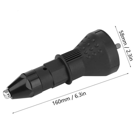 Black Rivet Nut Gun Adapter Kit With Manual Handle, 160mm length, heavy-duty metal and plastic for drill assisted applications.