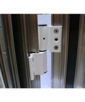 Two Pack Thickened Aluminum Door Window Hinge Set left hinge installation on flat glass door showing screws and durability.