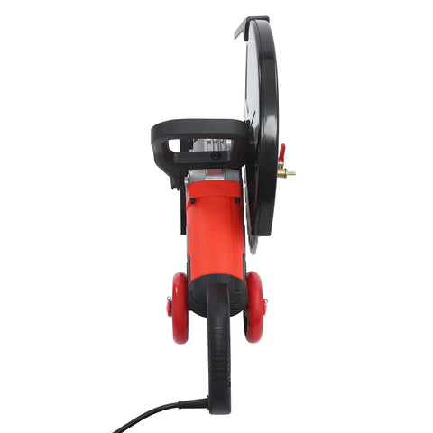 Heavy Grit High Output Electric Concrete Saw With 16 Inch Diamond Blade For Wet Dry Setup in red with black blade.
