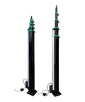 Heavy Duty Telescopic Electric Mast 12V 24V 48V Extending Four To Nine Meters, shown in extended and retracted positions, with control cables.