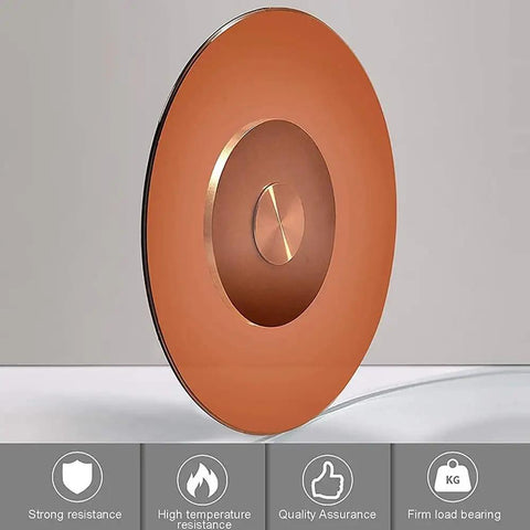 Big Time Tempered Glass Lazy Susan Solid Round Swivel Turntable Top Shelf Rotating Serving Tray Heavy Duty Dinner Plate Stand Safe Rounded Edge close-up of the bronze surface.