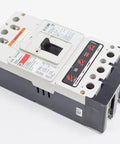Real Deal HKD Series 400 Amp Three Pole Circuit Breaker Rated At Six Hundred Vac, side view on white background.