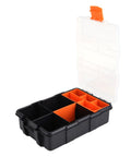 Open Two Layer Plastic Tools Organizer Box For Garage And Workshop, Heavy Duty Small Parts Storage Case with compartments visible