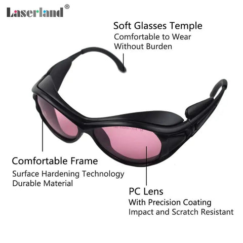 Heavy Hitting Infrared Laser Safety Goggles With Top Shelf OD4 Plus Filter Durable Polycarbonate Eyewear For 780Nm 808Nm 810Nm 830Nm Lasers Hair Salon Techs And Camera Operators side view showing soft temple and comfortable frame.