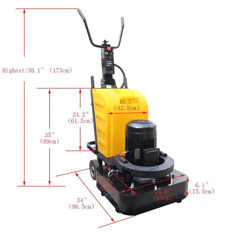 7.5KW 220V Wet And Dry Concrete Floor Grinder With 24.8 Inch Wide Grinding Head and visible dimensions, side view