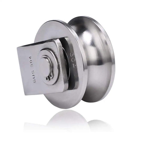 Heavy Duty Roller Wheels, 2 Pack U Groove Track Carriage Wheels, 304 Stainless Steel wheel showcasing smooth double bearing design.