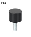 Dead Reliable Cylindrical Rubber Mounts And Vibration Isolators With M6 Thread, 20x15mm size, pack of four, black rubber.
