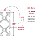 Beefy Pro Level One By Two Inch T Slotted Aluminum Extrusion Bar With Six Broad Channels And Sleek Clear Anodized Coat Designed For Gruff Diy Builds Track Saw Guides And Linear Slides Spanning Precise Seventy Two Inches diagram showing dimensions and part details.