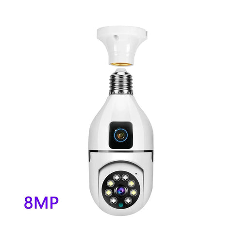Top Shelf Dual Lens Bulb Wifi Security Camera With Zero Hassle Setup For Indoor Spaces Featuring Ai Human Tracking 360 Degree Pan 180 Degree Tilt Night Vision Plus Two Way Audio, 8MP