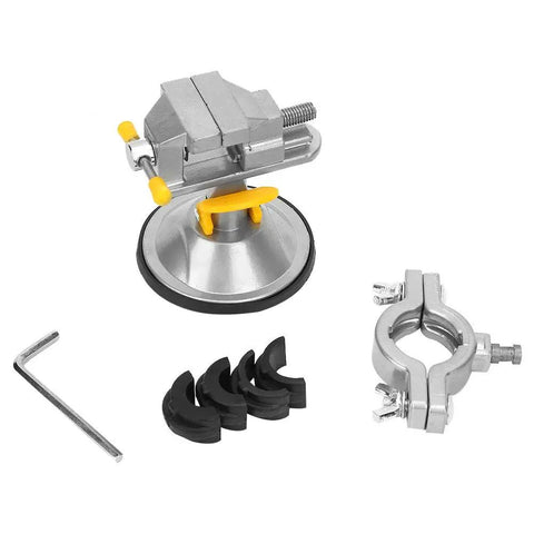 360 Degree Rotating Table Vise With Suction Cup Base For Jewelry Repair And DIY Bench Work Compact Lightweight Portable Clamp, with wrench and jaws