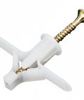 50 Pack M8 Drywall Anchors With Zinc Plated Screws Heavy Duty Hollow Wall Anchor Kit close-up of white anchor and screw