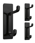 Heavy Duty Self Adhesive Hooks Matte Black Pack Of 3 Rust Proof Stainless Steel No Drill Wall Mount displayed in three angles.