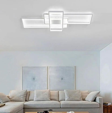 Sleek Dope Three Rectangle Acrylic Chandeliers With Dimmable Remote Flush Mount Ceiling Light Fixtures in modern living room